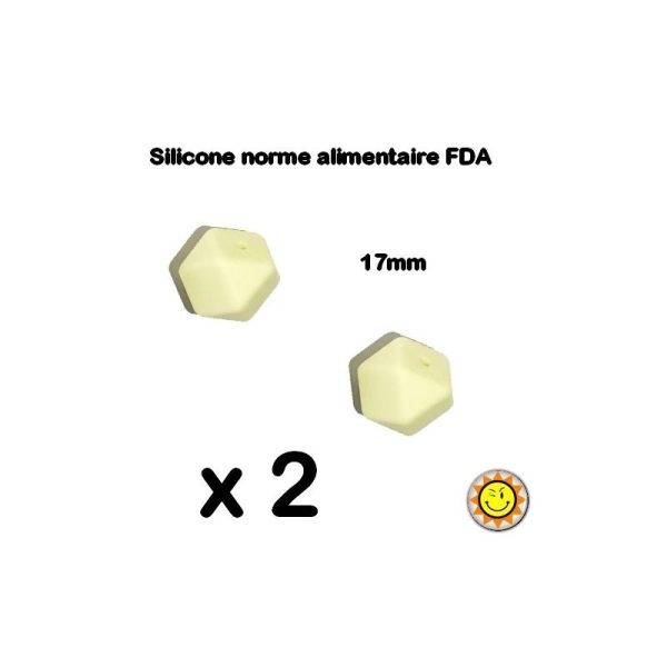 X2 Perles Silicone Hegagone 17mm Creme Normes Alimentaire Dentition - Photo n°1
