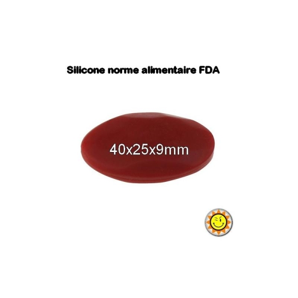 X1 Perle Silicone Ovale Galet 40mm Rouge Normes Alimentaire Dentition - Photo n°1