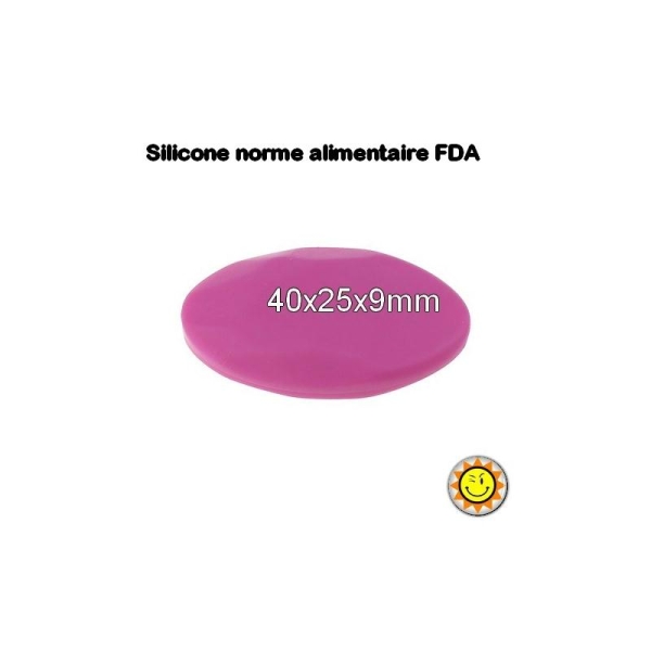 X1 Perle Silicone Ovale Galet 40mm Fushia Rose Normes Alimentaire Dentition - Photo n°1