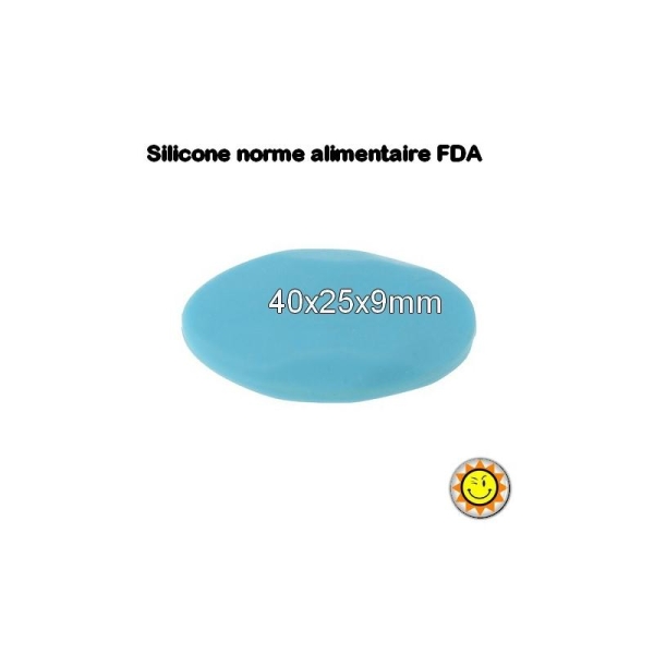 X1 Perle Silicone Ovale Galet 40mm Bleu Normes Alimentaire Dentition - Photo n°1