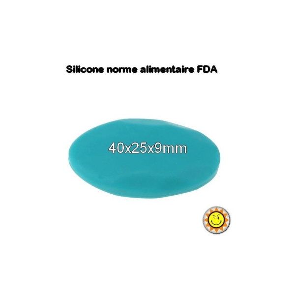 X1 Perle Silicone Ovale Galet 40mm Turquoise Normes Alimentaire Dentition - Photo n°1