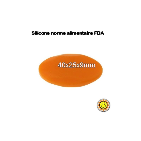X1 Perle Silicone Ovale Galet 40mm Orange Normes Alimentaire Dentition - Photo n°1
