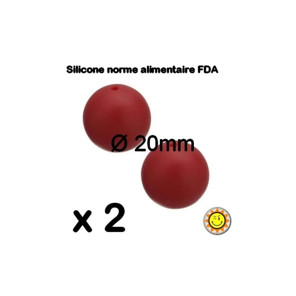 X2 Perles Silicone Rondes 20mm Rouge Normes Alimentaire Dentition - Photo n°1
