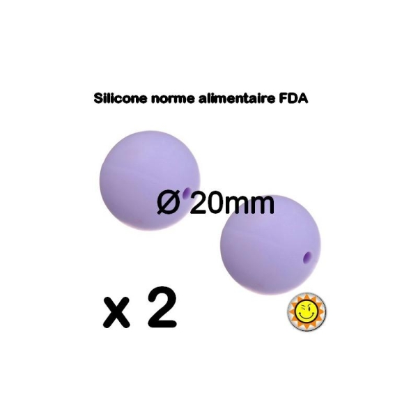 X2 Perles Silicone Rondes 20mm Parme Normes Alimentaire Dentition - Photo n°1