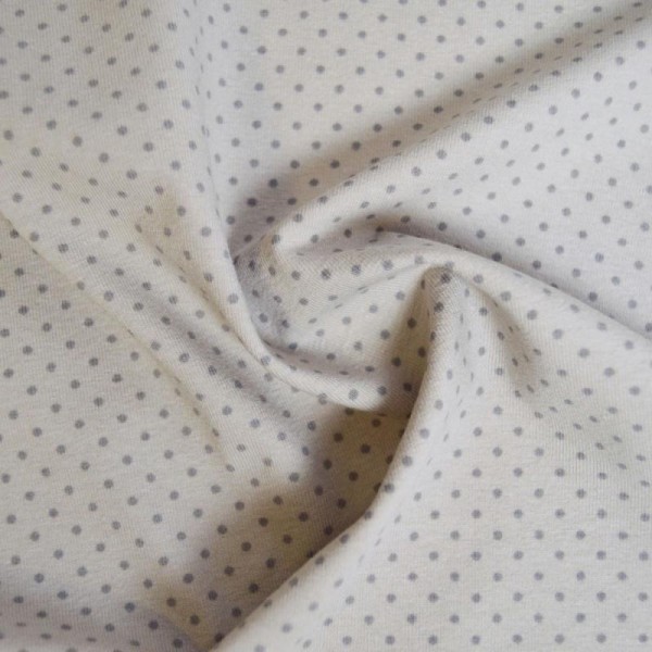 Tissu jersey coton-élasthanne beige imprimé pois taupes (par multiple de 20cm) - Photo n°2