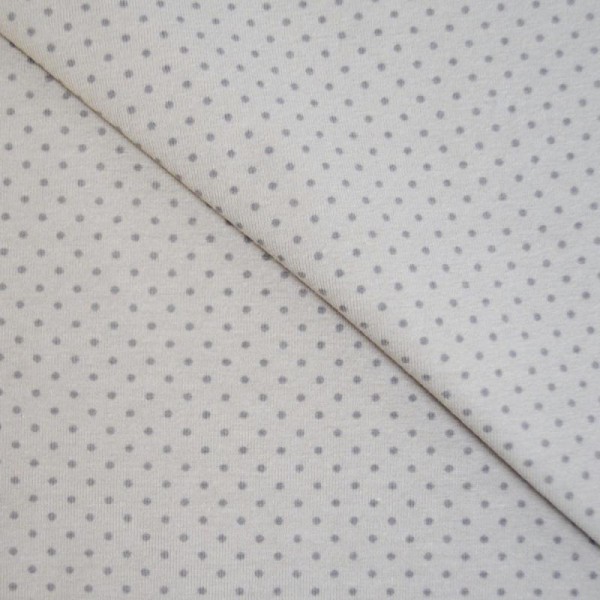 Tissu jersey coton-élasthanne beige imprimé pois taupes (par multiple de 20cm) - Photo n°1