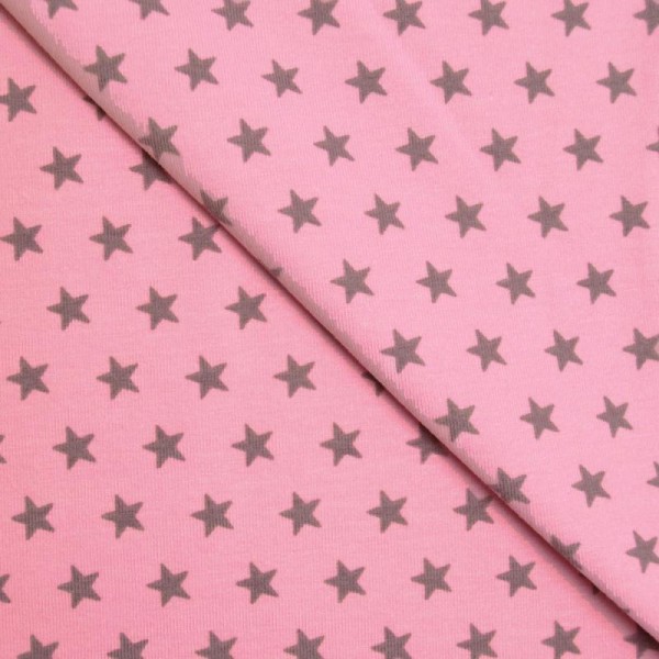 Tissu jersey coton-élasthanne rose imprimé étoiles taupes (par multiple de 20cm) - Photo n°1