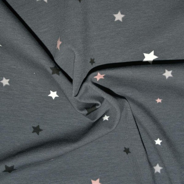 Tissu jersey coton-élasthanne gris foncé imprimé étoiles (par multiples de 20cm) - Photo n°2