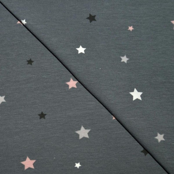 Tissu jersey coton-élasthanne gris foncé imprimé étoiles (par multiples de 20cm) - Photo n°1
