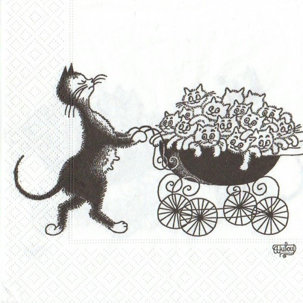 Lot de 2 Serviettes en papier motif Chat noir Famille, 33cm x 33cm - Photo n°1