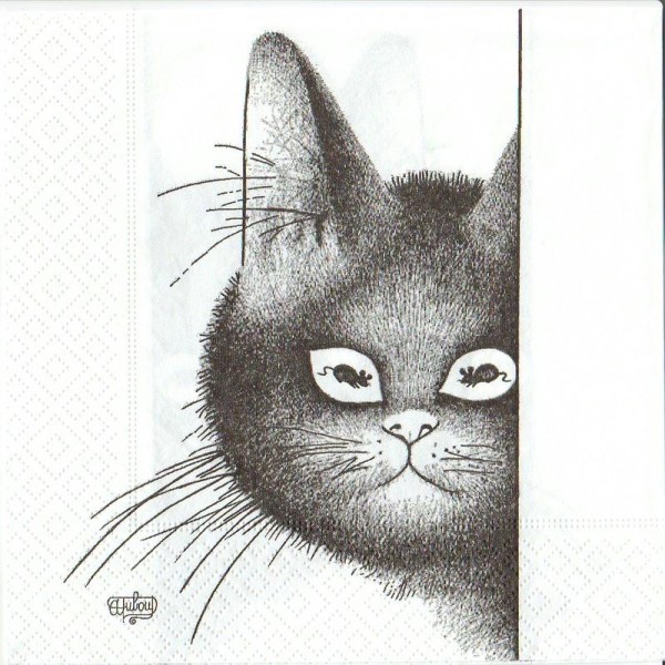 Lot de 2 Serviettes en papier motif Chat noir Yeux doux, 33cm x 33cm - Photo n°1