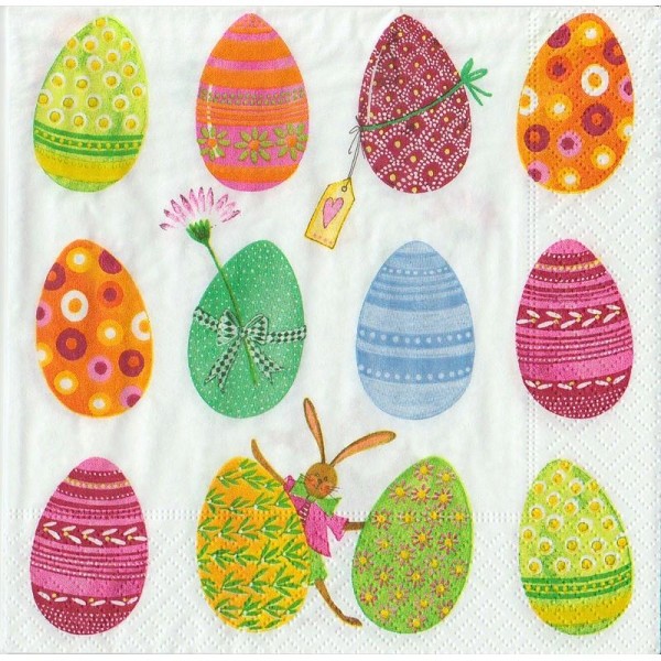 Lot de 2 Serviettes en papier motif Oeufs de Pâques multicolore , 33 x 33 cm - Photo n°1