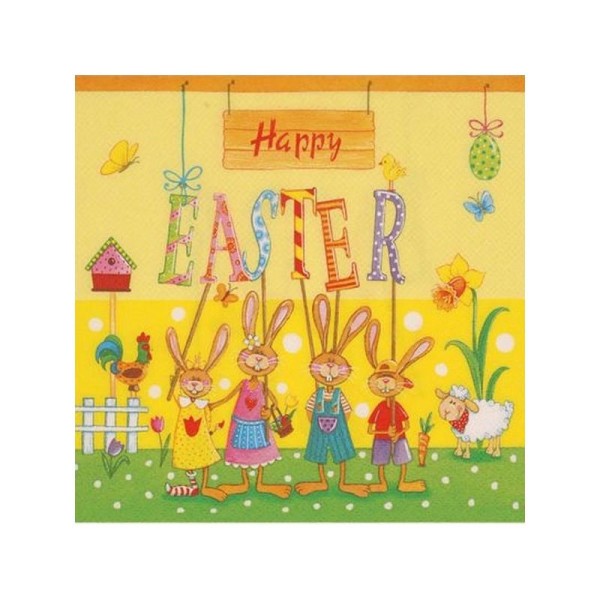 Lot de 20 Serviettes en papier motif  Happy Easter, 33 x 33 cm - Photo n°1
