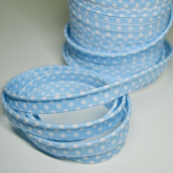 Passepoil coton bleu clair à pois blanc, de belle qualité - Photo n°1