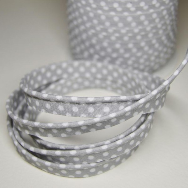 Passepoil coton gris clair à pois blanc, de belle qualité - Photo n°1