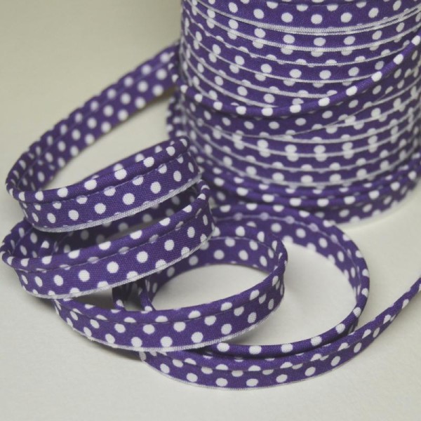 Passepoil coton violet à pois blanc, de belle qualité - Photo n°1