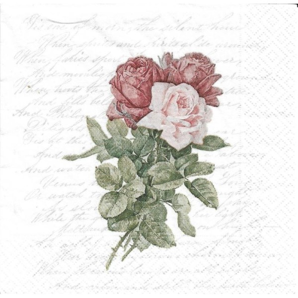 4 Serviettes en papier Roses Amour Poème Format Lunch - Photo n°1