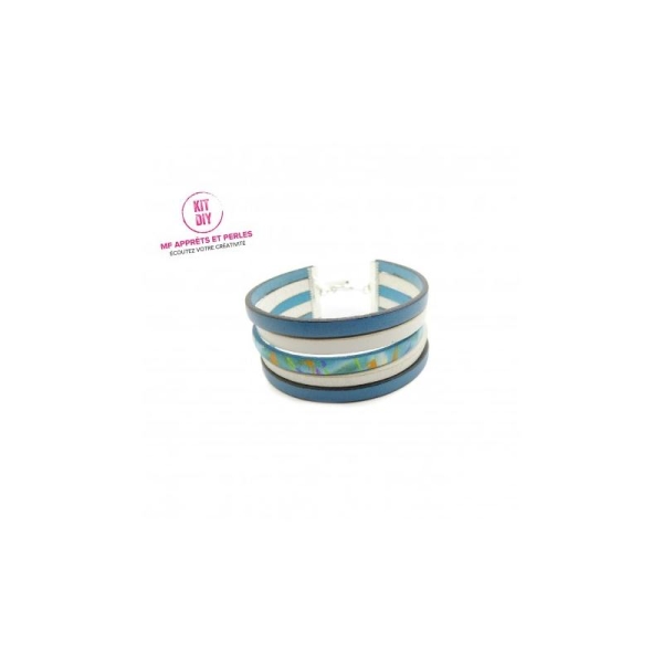 Kit bracelet cuir bleu multicolore - cuir blanc et bleu - fermoir toggle - 1 pièce - Photo n°1