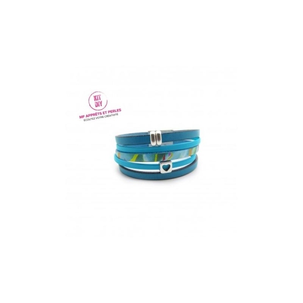 Kit bracelet tendance cuir bleu multicolore bleu caraïbe - fermoir magnétique - 1 pièce - Photo n°1