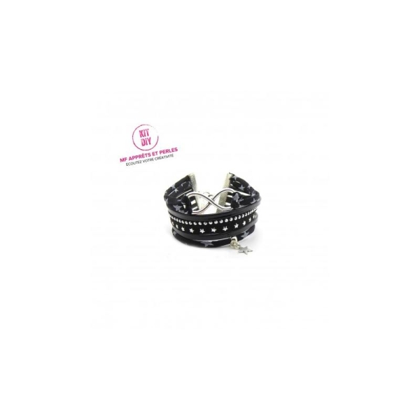Kit bracelet Liberty de Lawn avec infini suédines étoiles et strass cuir noir vernis - 1 pièce - Photo n°1