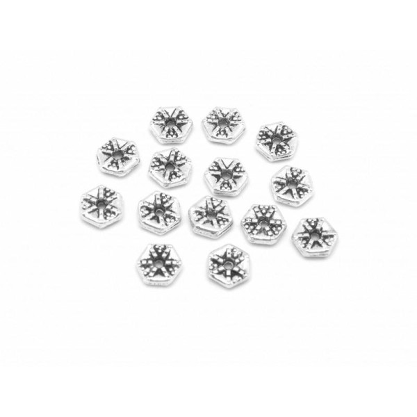 30 Perles Intercalaire Hexagonale 6,4mm En Métal Argenté Travaillé - Photo n°1