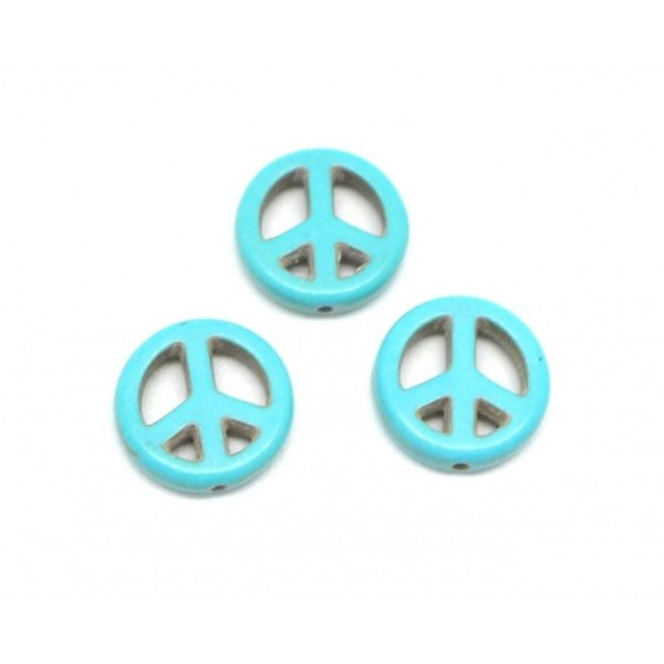 5 Perles Peace And Love 15mm En Pierre Imitation Turquoise 