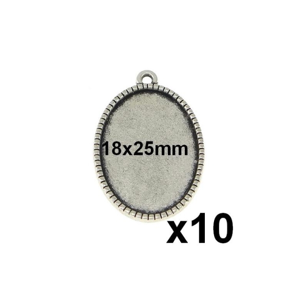10 Supports Cabochon Pendentif Medaille Argent Pour 18x25mm Mod104 - Photo n°1
