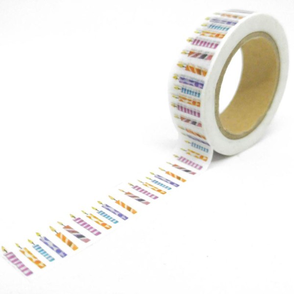 Washi Tape bougies motifs géométriques 10Mx15mm multicolore - Photo n°1