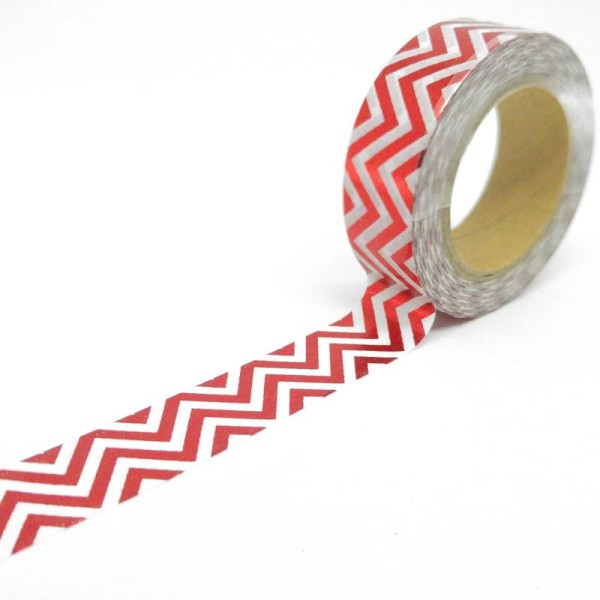 Washi Tape brillant chevrons horizontaux 10Mx15mm rouge - Photo n°1