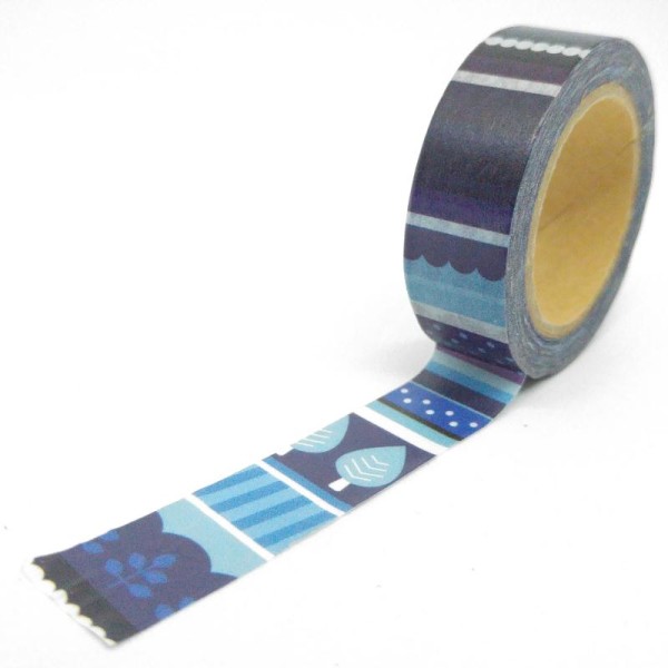 Washi Tape rectangles motifs géométriques et sapins 10Mx15mm bleu - Photo n°1