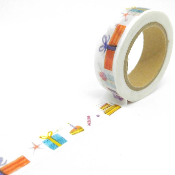 Washi Tape cadeaux colorés, gâteaux et bonbons 10Mx15mm multicolore - Photo n°1