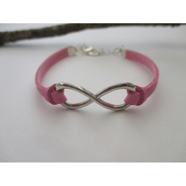 Kit bracelet suédine  faux cuir rose et lien infini argenté - Photo n°1