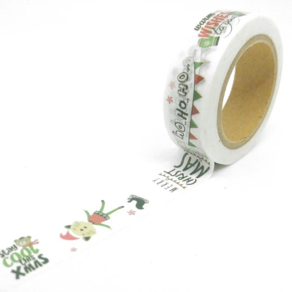 Washi Tape chats habillé “Merry christma, stay cool” 10Mx15mm multicolore - Photo n°1