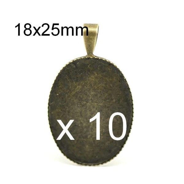 10 Supports Pendentif Medaille Boucle Bronze Pour Cabochon 18x25mm - Photo n°1