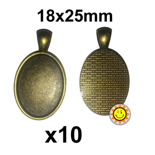 10 Supports Pendentif bronze Pour Cabochon 18x25mm X10 - Photo n°1