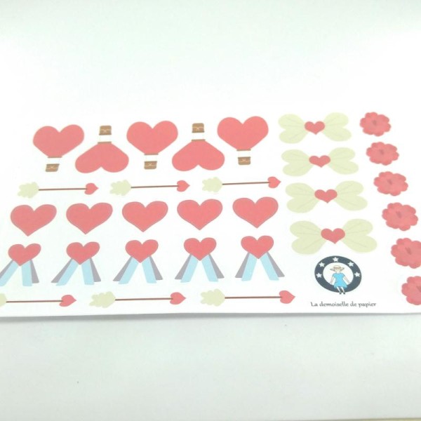 Planche de 31 stickers en papier thème amour - Photo n°1
