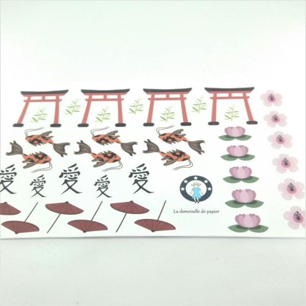 Planche de 39 stickers en papier thème Japon - Photo n°1