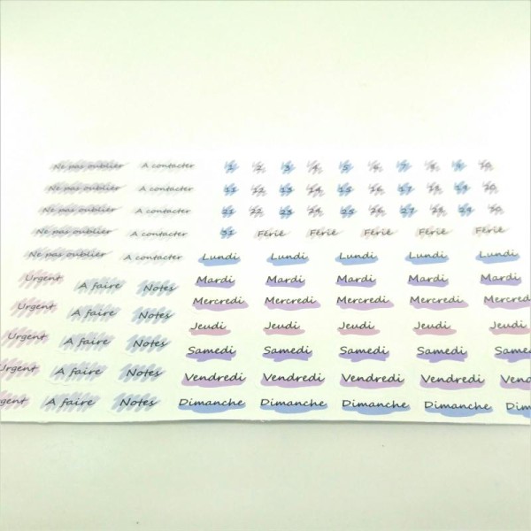Planche de 96 stickers basiques, jours, dates, à faire violet - Photo n°1