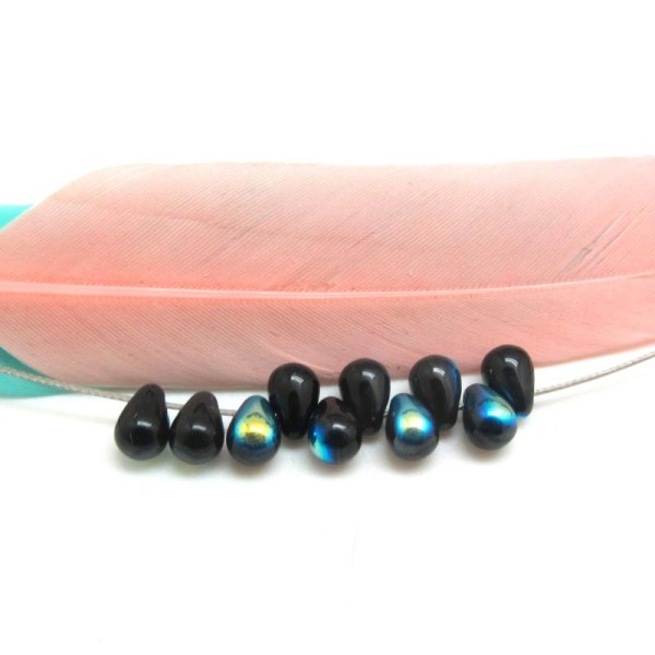 10 Perles Mini Gouttes en verre de Bohême Noir AB - 6.5*4 mm - Photo n°1