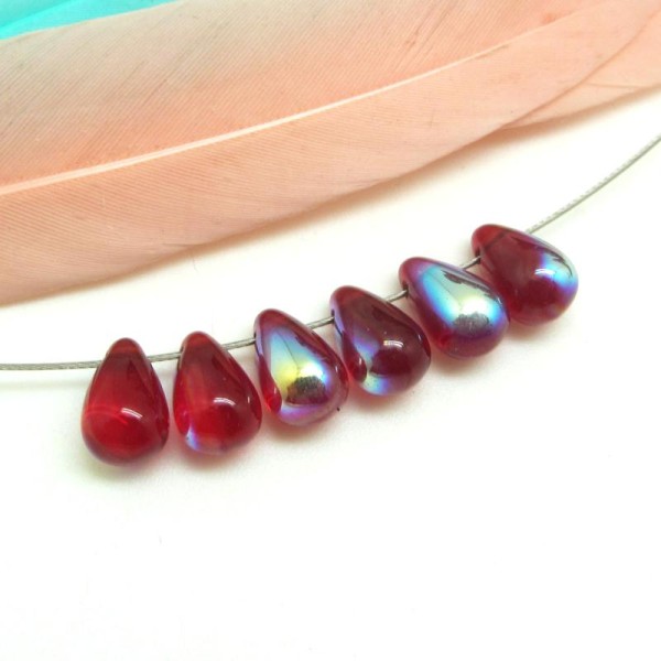 10 Perles Gouttes en verre de Bohême Rouge AB – 9*6 mm - Photo n°1