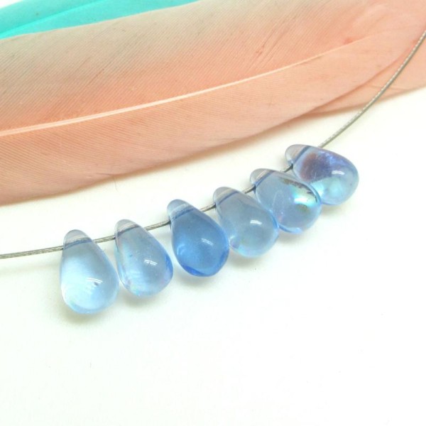 10 Perles Gouttes en verre de Bohême Bleu Saphir AB – 9*6 mm - Photo n°1