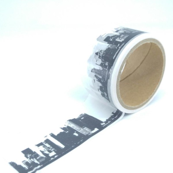 Washi Tape large grande ville 5Mx30mm noir et blanc - Photo n°1
