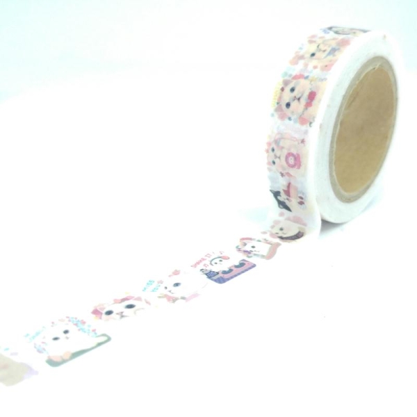 Washi Tape chats blancs mignons 10Mx15mm multicolore - Photo n°1