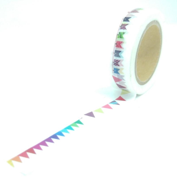 Washi Tape motifs petits fanions variés 10Mx15mm multicolore - Photo n°1