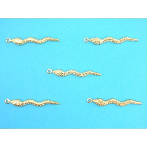 LOT  5 CHARMS METALS DORES : Serpent 25 mm - Photo n°1