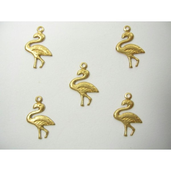 LOT  5 CHARMS METALS DORES : Flamand  12 mm - Photo n°1