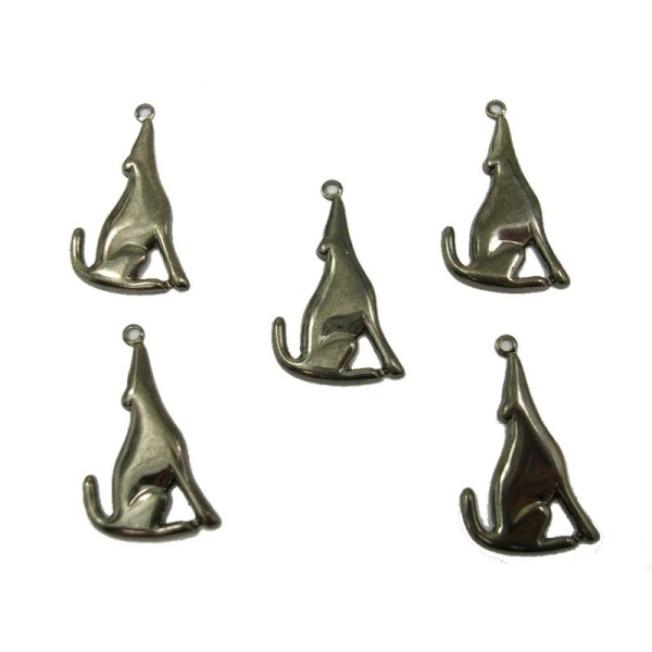 LOT  5 CHARMS METALS  NOIRS  : chien coyotte 28mm - Photo n°1