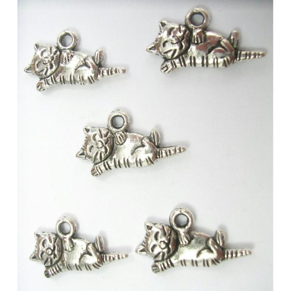 LOT  5 CHARMS METALS : chat 19mm - Photo n°1