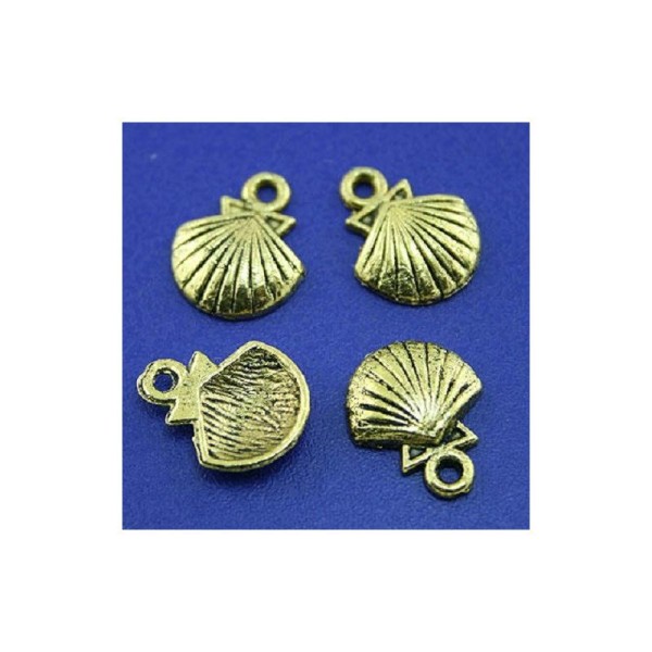 LOT  5 CHARMS METALS DORES  : coquille 14mm - Photo n°1