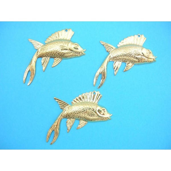 LOT  3 CHARMS METALS DORES  : poisson 45mm - Photo n°1